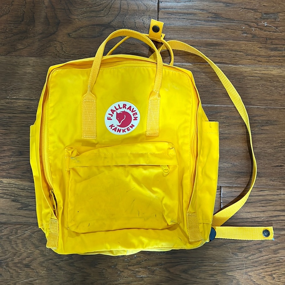 Fjallraven kanken backpack, warm yellow